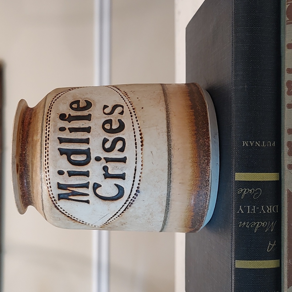 Brophys word jar midlife crisis pottery jar stamped on bottom
